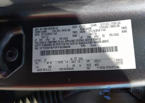 2015 Ford F-150 Xlt z USA, uszkodzony, nr VIN 1FTEW1EF0FFB38859